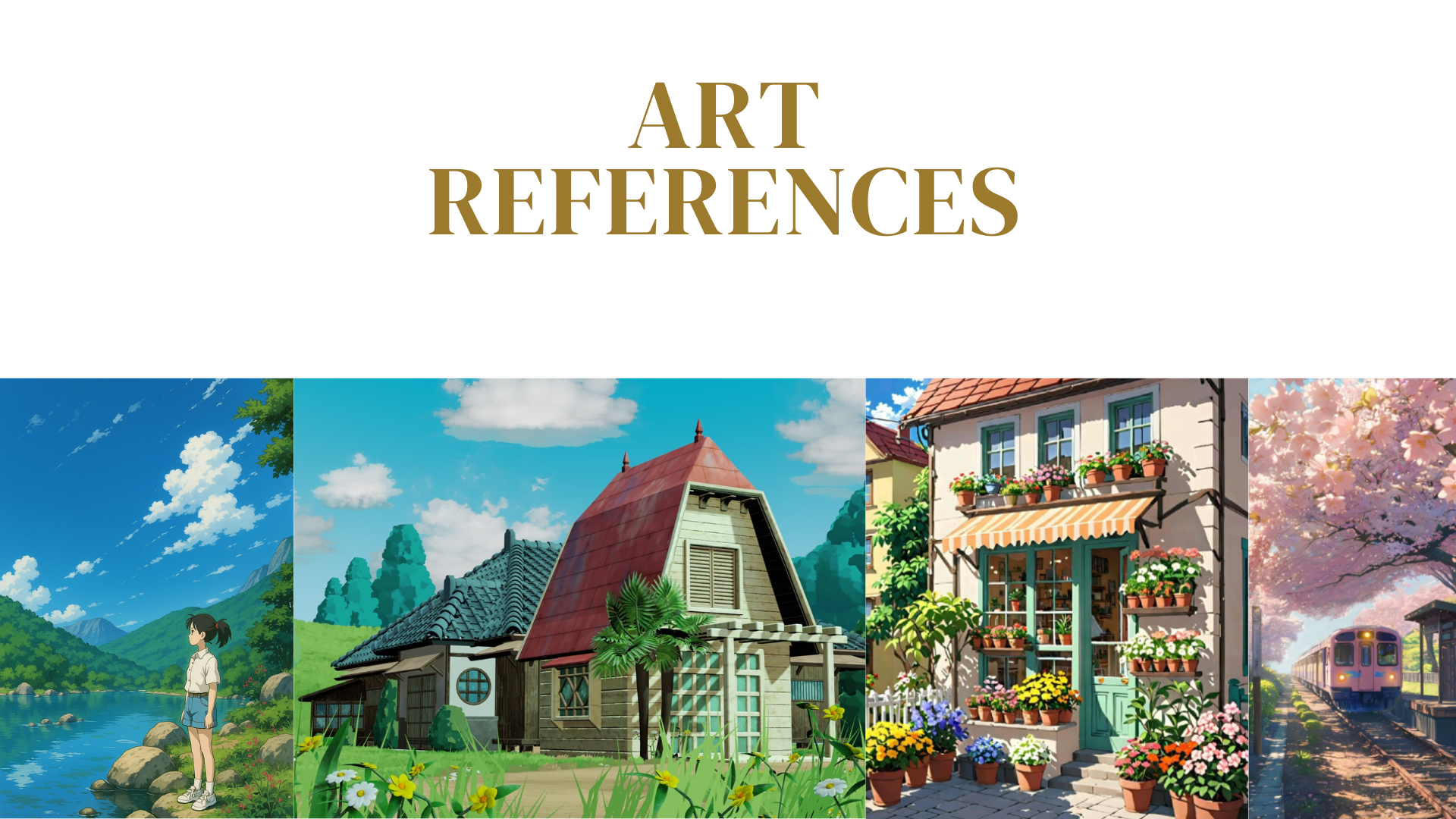 Art direction mood board, Spirited Away and Kiki's cottage architecture references